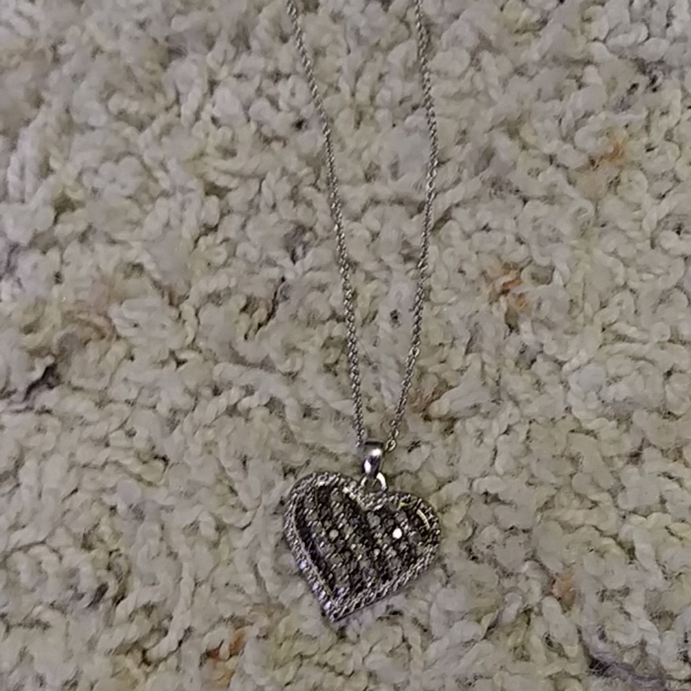 Real silver diamond heart necklace